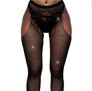 🆕 Glitter Rhinestone Fishnet Crotchless Pantyhoses